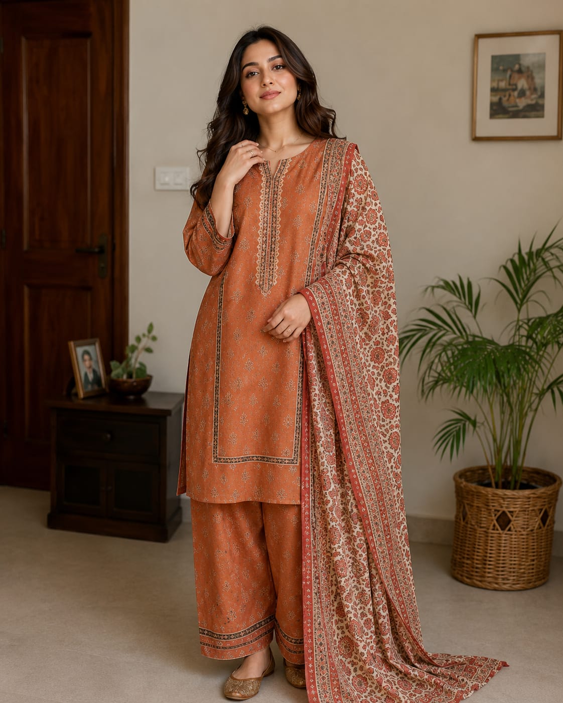 Premium 3 Piece Gol Daman Lawn Suit with Farshi Shalwar