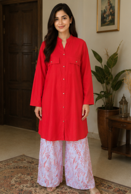 Minimal Luxe 2 Piece, Shirt with front button detailing printed Trouser Set view 7