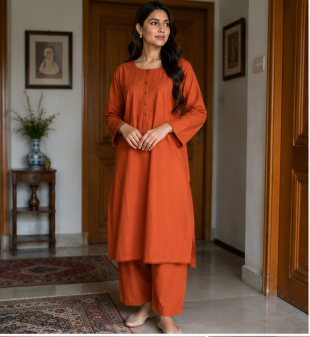 Minimalist Rust Womens 2-Piece Dress